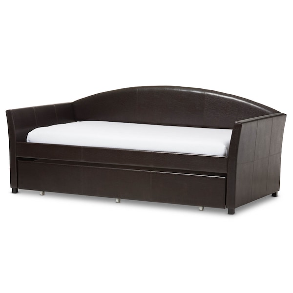 Baxton Studio London Brown Arched Back Sofa Twin Daybed with Roll-Out Trundle Bed 125-6928 - main